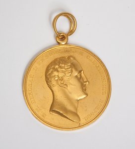Eine Goldmedaille für Eifer, geprägt mit dem Profil von Nikolaus I., ca. 1825 von School Russian