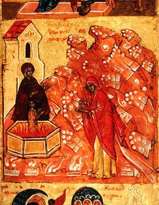 Ikone, die eine Szene während der Flucht nach Ägypten darstellt (Detail) von School Russian
