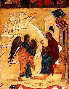Ikone, die die Verkündigung darstellt (Detail) von School Russian