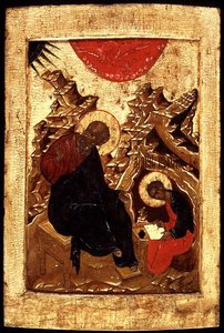 Ikone des Heiligen Johannes des Evangelisten und seines Schülers Prokhor von School Russian