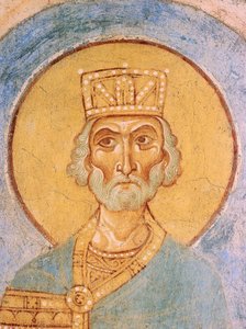 König David - Alte russische Fresken - 12. Jahrhundert - Fresko - St. Georgskirche, Staraja Ladoga von School Russian