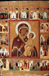 Die Tichvin-Madonna mit den Wundern. Russische Ikone, Anfang des 17. Jahrhunderts. Russische Kunst. Staatliches Kunstmuseum der Tschuwaschischen Republik, Tscheboksary von School Russian