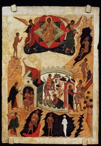 Das Gleichnis vom Lahmen und Blinden. Russische Ikone. Malerei auf Holz um 1550. Staatliches Russisches Museum, Sankt Petersburg von School Russian