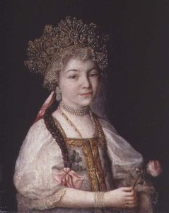 Porträt von Alexandra Pawlowna in russischer Nationaltracht, ca. 1790 von School Russian