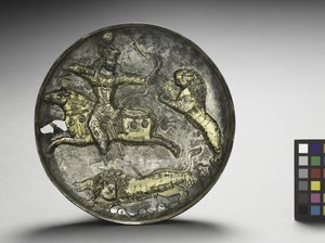 Schale: König Hormizd II oder Hormizd III auf Löwenjagd, 400-600 von School Sasanian