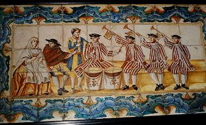 Azulejos-Fliesen, die Trompeter und einen Trommler darstellen von School Spanish