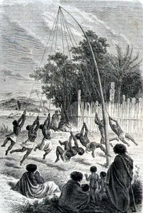 Maori-Krieger beim Schaukeln, Illustration aus 
