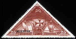 Spanische Briefmarke auf den Karavellen von Christoph Kolumbus von School Spanish