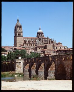 Ansicht der römischen Brücke über den Fluss Tormes und der Kathedrale