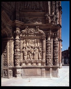 Ansicht der Fassade der Kathedrale St. Maria, Astorga, Spanien