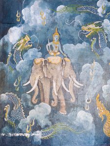 Fresko, das eine Szene aus dem Leben Buddhas darstellt, Wat Phra That Doi Suthep Tempel von School Thai