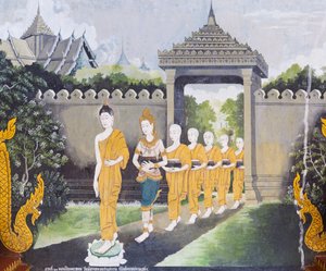 Fresko, das eine Szene aus dem Leben Buddhas darstellt, Wat Phra That Doi Suthep Tempel von School Thai