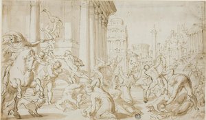 Massaker der Unschuldigen (recto); Figurenskizzen (verso) von School of Nicolas Poussin