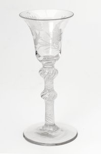 Graviertes Jakobiten-Luftdrehtrinkglas, ca. 1760 von Scottish School