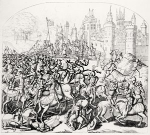 König David von Schottland (1084-1153) kommt mit einer großen Armee vor Newcastle-upon-Tyne, 1138 von Scottish School