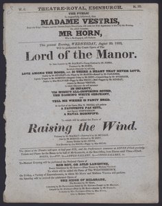 Theaterprogramm für das Theatre Royal, Edinburgh, 20. August 1823 von Scottish School