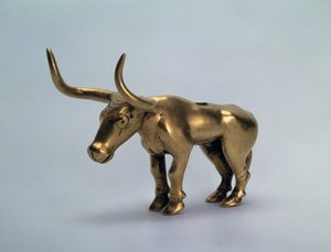 Figur eines Stiers, Stück von einem Baldachinpfosten, 3. Jahrtausend v. Chr.