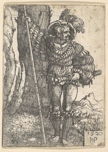 Ein Landsknecht steht an einem Baum von Sebald Beham