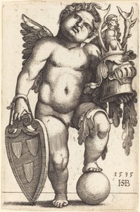 Weibliches Genie, das ein Wappen hält von Sebald Beham