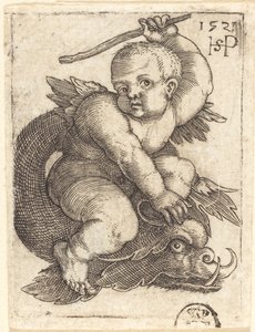 Genius auf einem Delfin, nach rechts reitend von Sebald Beham
