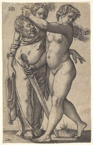 Judith geht nach links mit dem Kopf von Holofernes in ihrer rechten Hand und einem Schwert, ca. 1530-50 von Sebald Beham