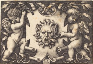Maske gehalten von zwei Genien von Sebald Beham