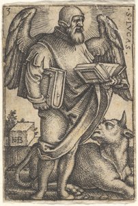 Platte 3: Heiliger Lukas mit nach rechts gedrehtem Kopf, ein Buch in jeder Hand, 1541 von Sebald Beham