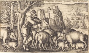 Der verlorene Sohn mit den Schweinen von Sebald Beham