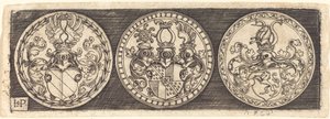 Drei Medaillen mit Wappen