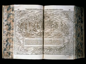 Venedig, Illustration aus Cosmographia, von Sebastian Munster, Holzschnitt, H. Petri Druck, Basel