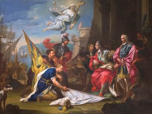 Der Großmeister Marcantonio Zondadari empfängt die türkischen Standarten von Sebastiano Conca