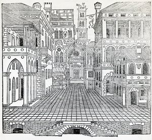 Magische Szene (theatralisches Bühnenbild von Sebastiano Serlio)