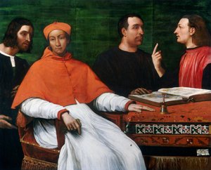 Kardinal Bandinello Sauli, sein Sekretär und zwei Geographen von Sebastiano del Piombo