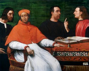 Kardinal Bandinello Sauli, sein Sekretär und zwei Geographen, 1516 von Sebastiano del Piombo
