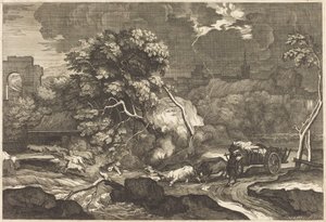 Landschaft mit einem erschrockenen Fuhrmann von Sébastien Bourdon