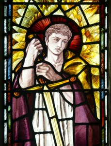 Mortehoe, St Mary, Heaton Butler & Bayne, Selwyn Image, Erzengel St. Michael (Detail) von Selwyn Image Selwyn Image