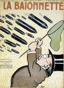 Mann, der versucht, Muscheln mit einem Schmetterlingsnetz zu fangen - von Sem (1863 - 1934), in „La Bayonet: les pacifistes“ vom 03.08.1916