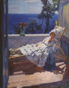 Eine Dame auf dem Balkon, 1916 von Sergei Arsenevich Vinogradov