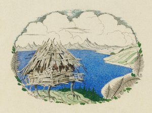 Die Hütte auf Hühnerbeinen. Illustration zum Gedicht Ruslan und Ljudmila von A. Puschkin, 1921-1926