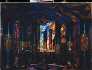 Bühnenbild für das Theaterstück Die andere Seite des Lebens von J. Benavente von Sergei Yurevich Sudeikin