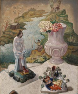 Porzellanfiguren und Blumen von Sergei Yurievich Sudeykin