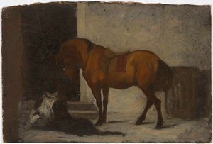 Pferd und zwei Hunde
