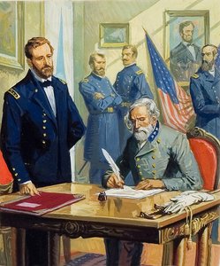 General Ulysses Grant akzeptiert die Kapitulation von General Lee in Appomattox von Severino Baraldi