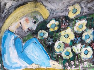 Blondes Mädchen in Blumen