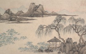 Landschaft mit Pavillon und Weiden