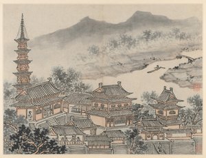 Zwölf Ansichten des Tigerhügels, Suzhou: Die Tausend-Buddha-Halle und die Pagode, nach 1490