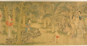 Frauen und Kinder in einem Garten von Shi Wang