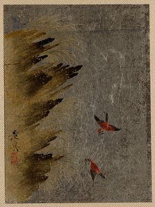 Vögel und hervorstehende Felsen von Shibata Zeshin