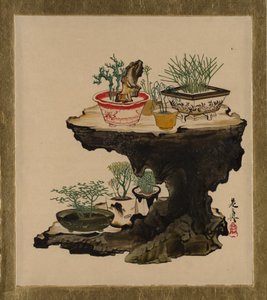 Lackmalereien zu verschiedenen Themen: Bonsai von Shibata Zeshin
