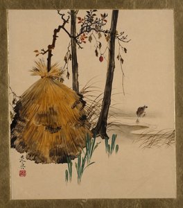 Lackmalereien zu verschiedenen Themen: Schneeschutz für einen Baum mit Spatz von Shibata Zeshin